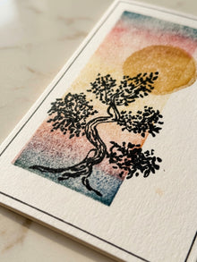 Bonsai Sunset — Watercolour Art Card