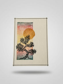 Bonsai Sunset — Watercolour Art Card