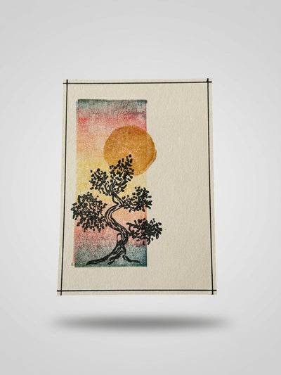 Bonsai Sunset — Watercolour Art Card